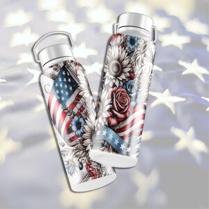 Patriotic tumbler wrap PNG bundle featuring 5 seamless Americana designs with American flags, sunflowers, stars, and red white and blue floral elements. These vibrant patriotic sublimation wraps are perfect for 20 oz skinny tumblers, summer drinkware, Independence Day crafts, and USA themed gifts. Ideal for 4th of July celebrations, Memorial Day projects, and patriotic DIY sublimation designs for tumblers and drinkware.