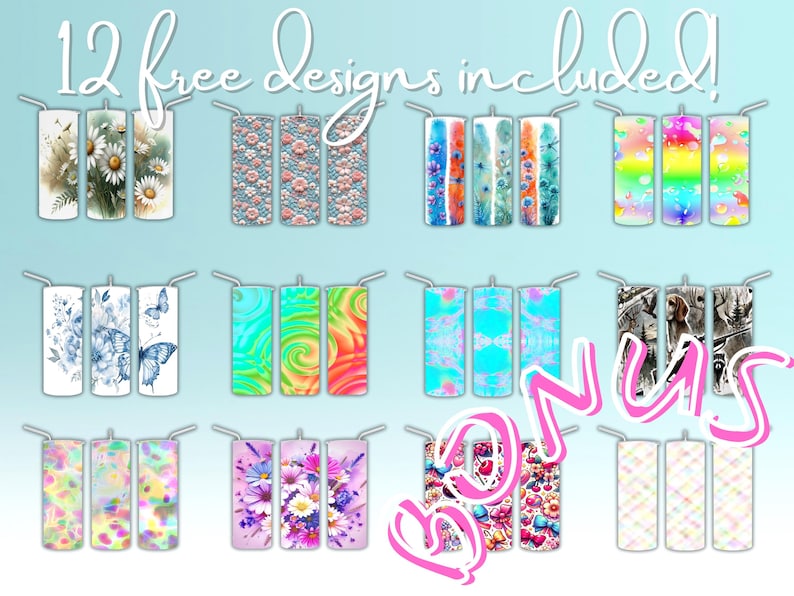 Free bonus 12 style skinny tumbler wrap designs