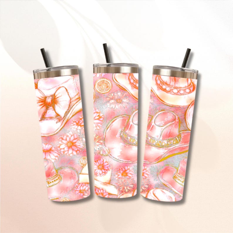 Pink Glam Cowgirl Tumbler Wrap PNG – Floral Western Seamless 20 Oz ...