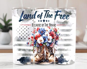 Floral Patriotic Tumbler Wrap PNG: American Military Memorial Day Sublimation Design (Digital Download)
