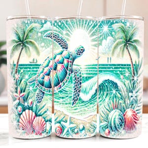 Sea Turtle Tumbler Wrap: Ocean Wave Design (Digital Download)
