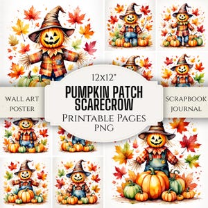 Fall Scarecrow Clip Art Bundle – 10 Printable Ephemera PNG Digital Papers for Junk Journaling, Scrapbooking, Sublimation, Wall Art