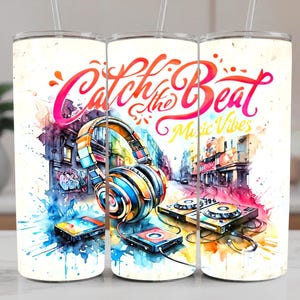 Music Tumbler Wrap PNG: Urban DJ Beat Design (Digital Download)