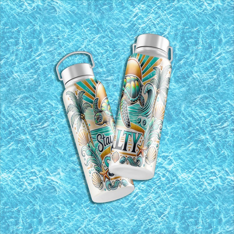 Ride the waves and stay salty with this tropical beach tumbler wrap! Featuring a vibrant sea turtle, golden sunset, palm trees, ocean waves, seashells, and starfish. Designed for 20 oz skinny tumblers, this high-quality PNG brings bold coastal vibes to your sublimation projects.