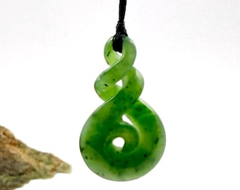 Authority NZ Maori KORU and TWIST genuine natural greenstone pendant - Peace & Love