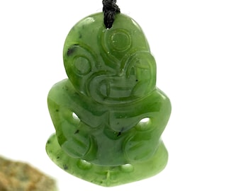 Authority NZ Maori TIKI genuine natural greenstone pendant - Loyalty
