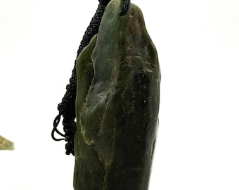 Authority Large Rare NZ Maori Natural Freeform Greenstone Pendant