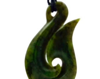 Authority NZ Maori FISH HOOK genuine natural greenstone pendant