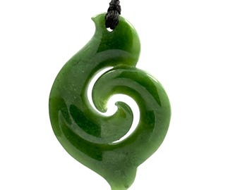 Authority NZ Maori DOUBLE KORU genuine natural greenstone pendant - Harmony