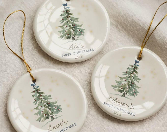 Baby First Christmas Ornament 2026, Personalized First Christmas Ornament Baby Boy Name, Baby Shower Gift, Baby Family Keepsake, Blue Bows