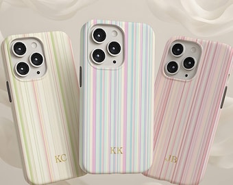Telefoonhoesje pastel gestreept monogram, telefoonhoesje pastel, iPhone 17 16 16e 15 14 13 12 Pro Max Plus Mini, Galaxy S26 S25 S24 S23 S22 Pixel 10 9