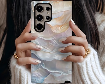 Abalone Sunset Marble Wavy Phone Case, Galaxy S26 S25 Ultra Plus S24 S23 S22 S21 S20, Glitter Bling Case, Beach Shell Phone Case