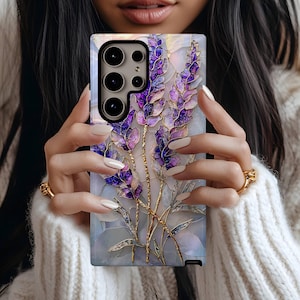 Lavender Purple Pearl Stained Glass Phone Case, Galaxy S26 S25 S24 S23 S22 S21 S20 Ultra Plus iPhone 17 16 16e 15 14 13 12 Mini Pro Max Plus