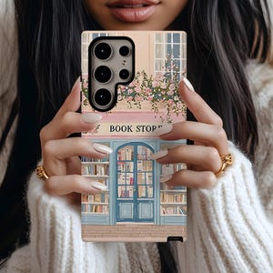 Charming Cottagecore Bookstore Phone Case, Samsung Galaxy S25 S24 S23 S22 S21 Ultra Plus FE Google Pixel 9 8 7, Watercolor Girly Book Phone