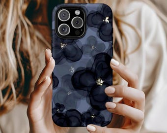 Navy Blue Floral Aesthetic Phone Case, iPhone 16 15 14 13 12 11 Pro Max Plus Mini, Google Pixel 9 8 7 6 5 4, Blue Flower Y2K Beach Case