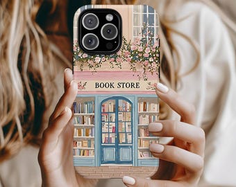 Custodia per telefono Charming Coquette Bookstore, iPhone 17 16 15 14 13 12 Air Mini Pro Max Plus, Merchandising libresco, Custodia per telefono a forma di libro per ragazze, con custodia magnetica