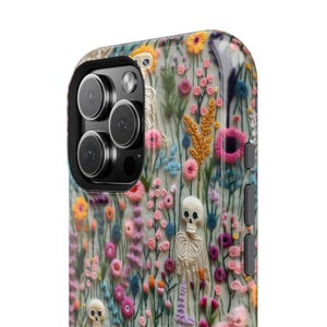 Vintage Skeletons in Bloom Halloween Magsafe Phone Case, iPhone 18 17 16 15 14 13 Pro Max Plus, Floral 3D Embroidered Phone Cover Skeletons image 7