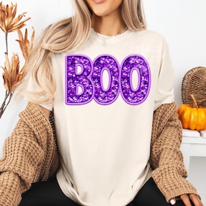 Purple Boo Sequin Bling Glitter Sweatshirt, Glitter Sweater, Halloween Family Crewneck, Mommy & Me Halloween, Cute Halloween Sweater Y2K