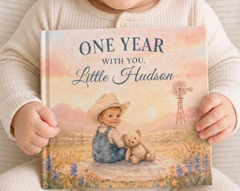 Personalisiertes Buch zum ersten Geburtstag, Individuelles Buch für Einjährige, Meilenstein-Babybuch für das erste Lebensjahr, Boho-Baby-Erinnerungsbuch, Geschenk zur Babyparty im Landhausstil