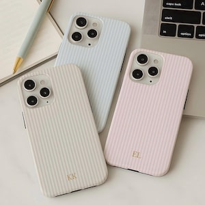 Personalized Stripe Phone Case Soft Gold Custom Initials,iPhone 17 16 15 14 13 12 Pro Max Plus Mini,Galaxy S26 S25 S24 S23 Pixel 10 Pro Case