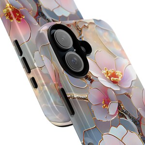 Cherry Blossom Stained Glass Phone Case, iPhone 17 16 15 14 13 12 11 Pro Max Plus, Google Pixel 9 8 7 6 5,Pink Wildflower Stained Glass Case image 5