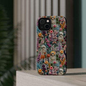 Vintage Skeletons in Bloom Halloween Magsafe Phone Case, iPhone 18 17 16 15 14 13 Pro Max Plus, Floral 3D Embroidered Phone Cover Skeletons image 9