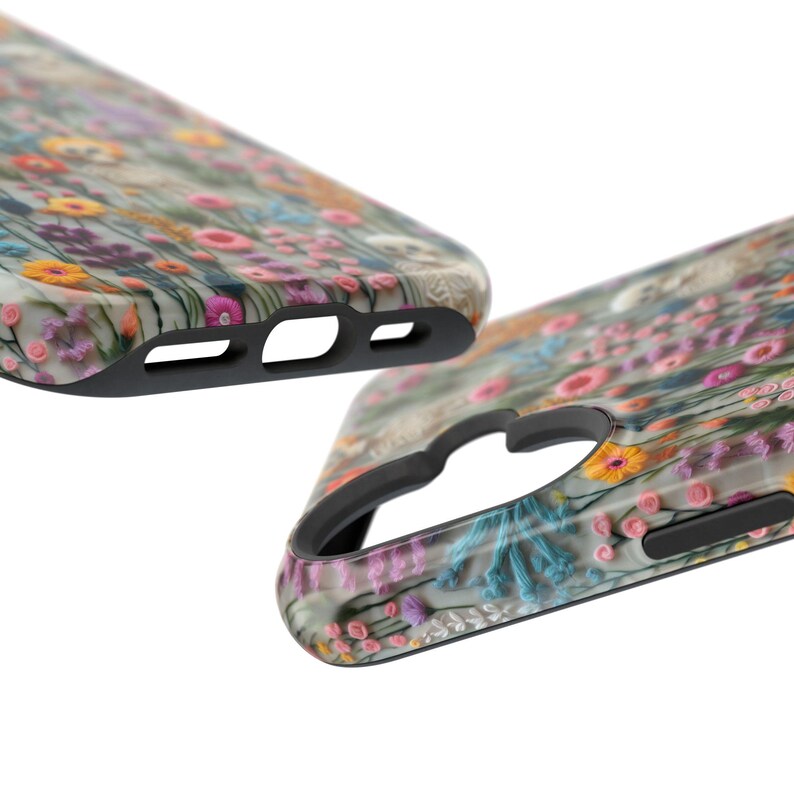 Vintage Skeletons in Bloom Halloween Magsafe Phone Case, iPhone 18 17 16 15 14 13 Pro Max Plus, Floral 3D Embroidered Phone Cover Skeletons image 5