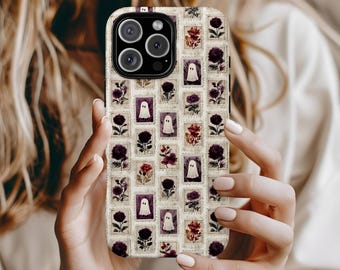 Custodia per telefono Boho Roses & Ghost Halloween, iPhone 17 16 15 14 13 12 11 Mini Pro Max Plus, custodie per telefono Magsafe, custodia per telefono Stamp Dark Academia
