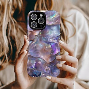 Abalone Purple Iridescent Hologram Phone Case, iPhone 16 Pro Plus Max Mini 15 14 13 12 11, Google Pixel 9 8 7 6 5 4, Shell Ocean Beach Case