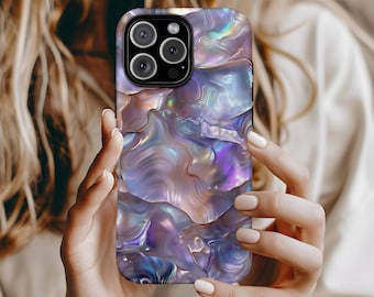 Abalone Purple Iridescent Hologram Phone Case, iPhone 17 Air 16 Pro Plus Max Mini 15 14 13 12 11, Pixel 10 9 8 7 6, Shell Phone Case Ocean