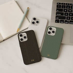 Personalized Stripe Phone Case Soft Gold Custom Initials, iPhone 17 16 15 14 13 12 Pro Max Plus Mini, Google Pixel 9 8 7 6 5 4 Coquette Case
