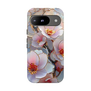 Cherry Blossom Stained Glass Phone Case, iPhone 17 16 15 14 13 12 11 Pro Max Plus, Google Pixel 9 8 7 6 5,Pink Wildflower Stained Glass Case image 9