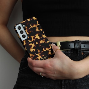 Personalized Tortoise Shell Phone Case Gold Initials, iPhone 17 16 15 14 13 Pro Max Plus, Galaxy S26 S25 S24 S23 S22 Ultra Plus, Pixel 10