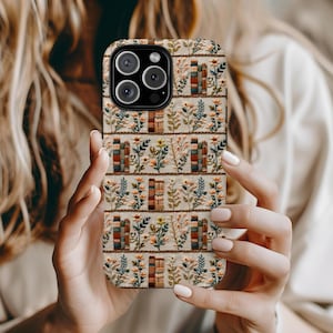 Embroidery Bookish Flower Phone Case, iPhone 16 15 14 13 Pro Max Plus, Google Pixel 9 8 7 6 5, Cottagecore Cover, Floral Aesthetic, 3D Look