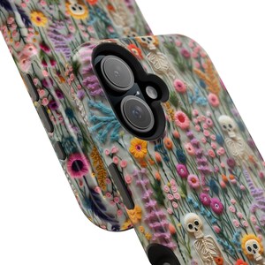 Vintage Skeletons in Bloom Halloween Magsafe Phone Case, iPhone 18 17 16 15 14 13 Pro Max Plus, Floral 3D Embroidered Phone Cover Skeletons image 3