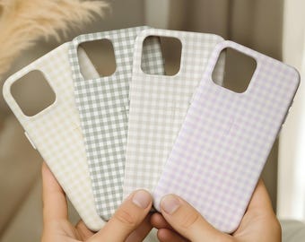 Einzigartige Kreuz Handyhülle Gingham, Pastel Christian Case, Galaxy S26 S25 S24 S23 S22 Ultra Plus, iPhone 17 17e 16 16e 15 14 13 Pro Max, Pixel 10