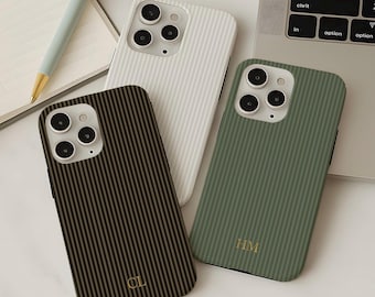 Personalized Stripe Phone Case Soft Gold Custom Initials, iPhone 17 16 16e 15 14 13 12 Pro Max Plus Mini,Galaxy S26 S25 S24 S23 S22 Pixel 10
