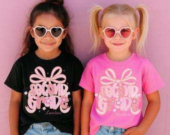 Custom Kids Name Back To School First Grade Shirt, Personalized Preppy 1st Grade Shirt for Girls, Elementary First Day Of School Outfit Girl