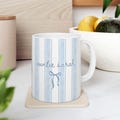 Custom New Aunt Mug, Sister Gift, Baby Announcement Gift Aunt, Personalized Pregnancy Reveal, New Aunt Gift Idea, Blue Stripe Tea Mug Coffee