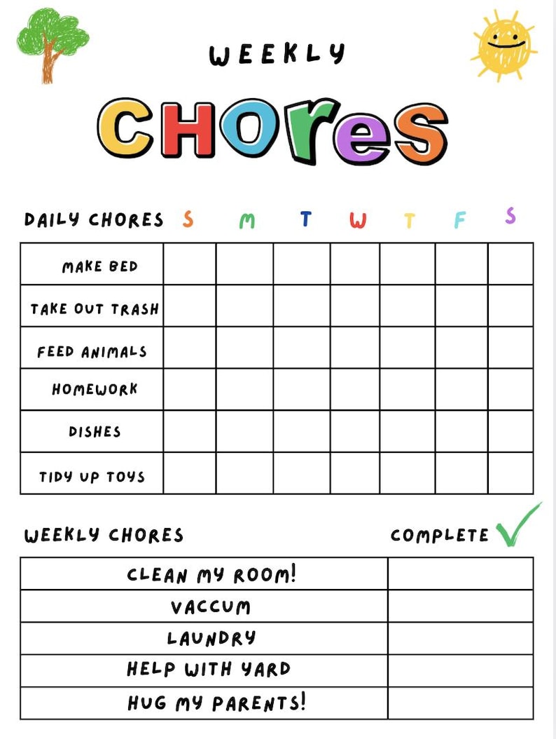 EDITABLE Chore Chart - Etsy