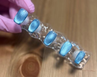 キャットアイ ブルー 再利用可能 プレスオンネイル