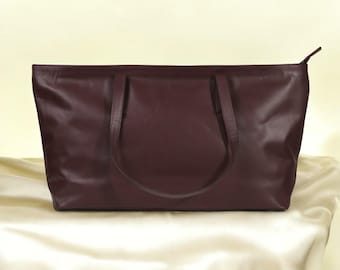 Handcrafted Full-Grain Leather Tote Bag, Laptop Storage, Zipper Shoulder Bag