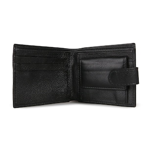 Cartera de cuero negro para hombre / Cierre con clip / 2 compartimentos para billetes, monedero, 3 ranuras para tarjetas / Billetera de piel de plena flor hecha a mano / Regalo para él