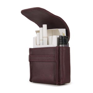 Premium leren sigarettenkoker met aanstekerhouder | Ruimte voor 20 sigaretten | Klepsluiting | Compact en handgemaakt vintage accessoire voor rokers