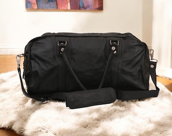 Bolsa de lona pequeña de cuero hecha a mano, minimalista, unisex, para viajes o gimnasio.