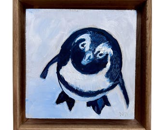 小さな油絵 ミニサイズの6インチ×6インチの油彩キャンバス画、雛鳥、アーティスト