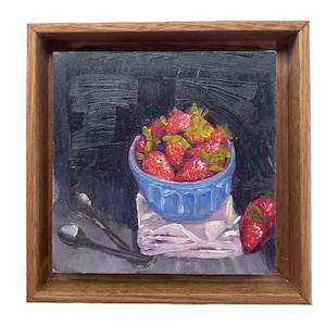 Original Mini Oil Painting : Still Life with Strawberries