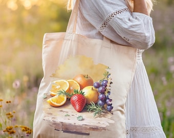 Torba na zakupy z motywem owoców Natural Tote Bag Ekologiczna torba na zakupy Torba na zakupy akwarelowe Prezent dla ogrodnika Torba plażowa
