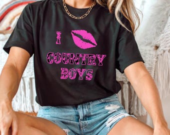 I Kiss Country-T-shirt voor jongens, leuk T-shirt in landelijke stijl, cadeau voor countryliefhebbers, shirt voor outdoorevenement, casual weekendkleding