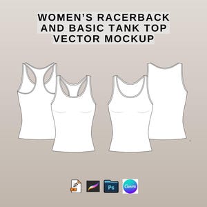 racerback tank top mockup bsic women's tanktop technical drawing, Activewear Design Templates